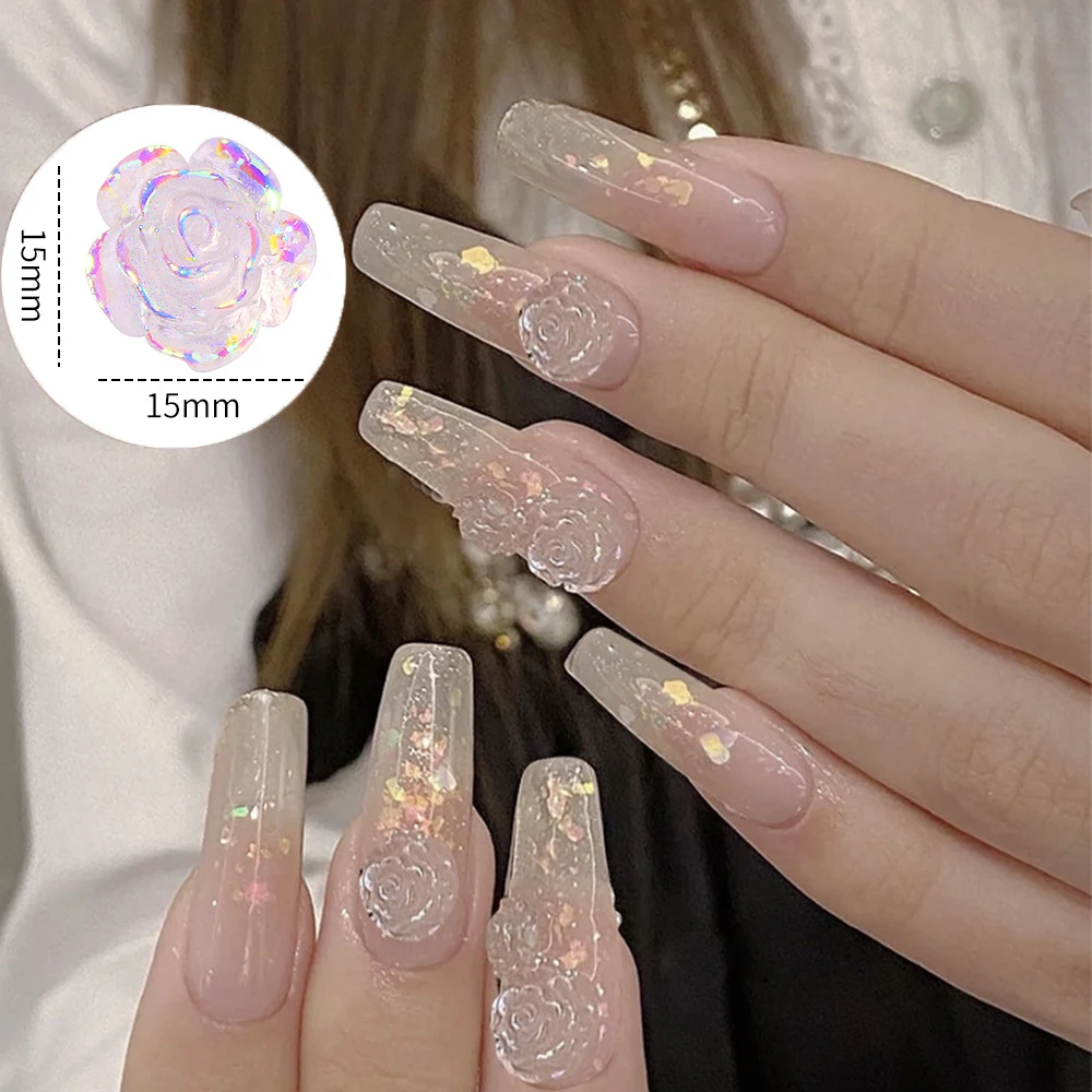 10pcs Camellia Nail Charms Aurora Flower Caviar Beads Nails Accessories