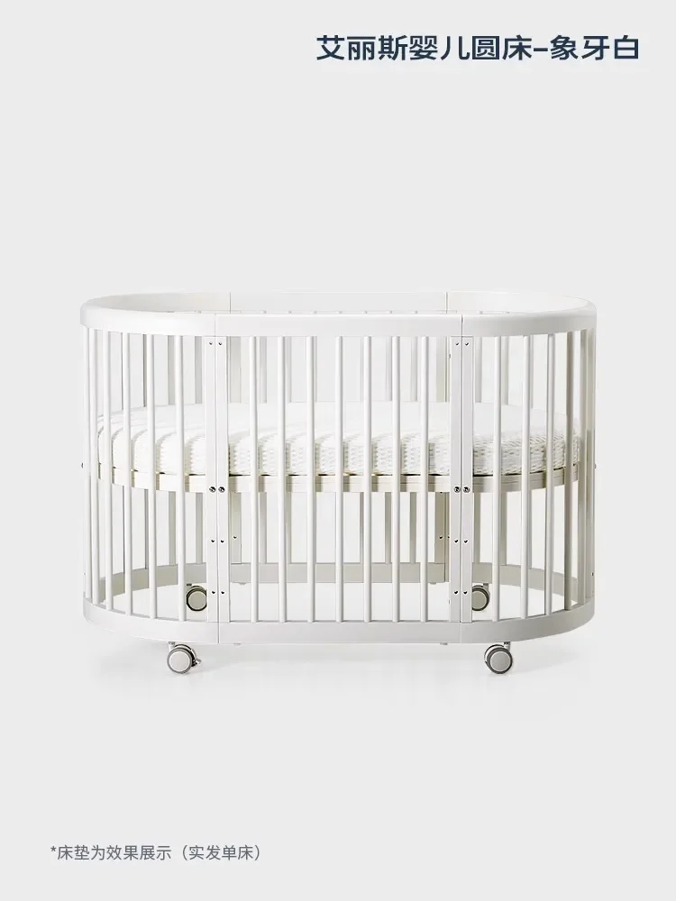 Solid wood splicing large bed multi-functional movable baby small round bed 0-6 years old newborn cradle