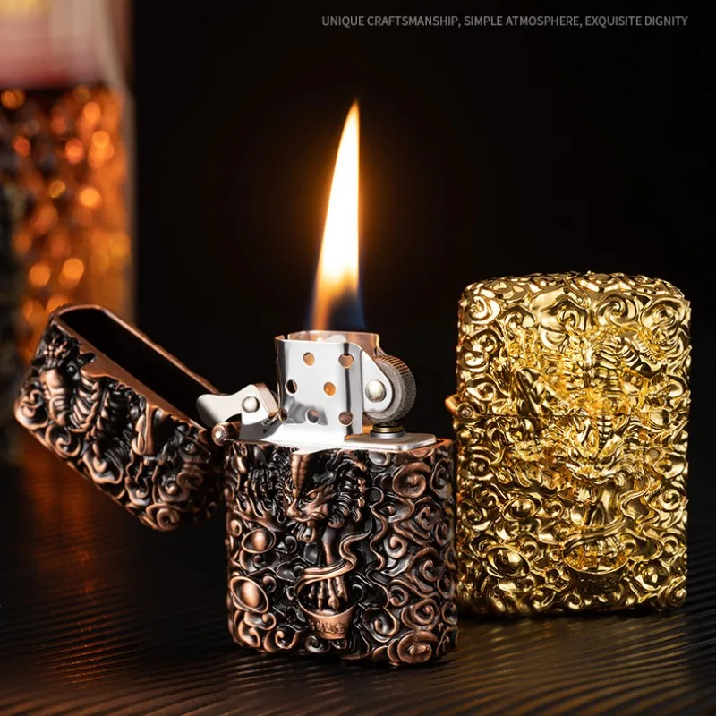 LuxuryMetalEmbossedLighterWindproofKeroseneLighterSmoking