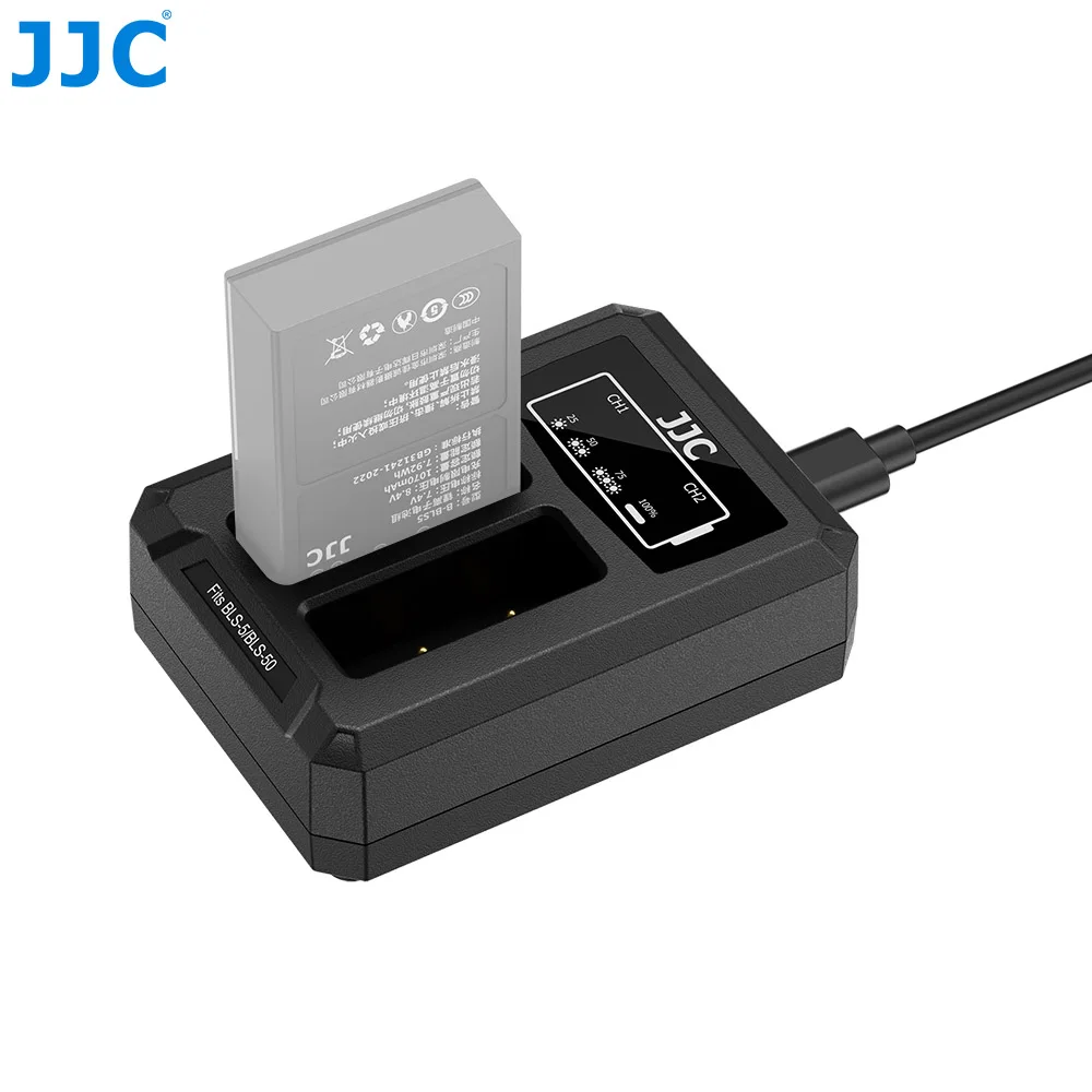 JJC USB 타입 C 듀얼 배터리 충전기 (올림푸스 OM 시스템 E-M10 IV II III OM5 II E-PL7 BLS-1 / BLS-5 / BLS-50 배터리용)