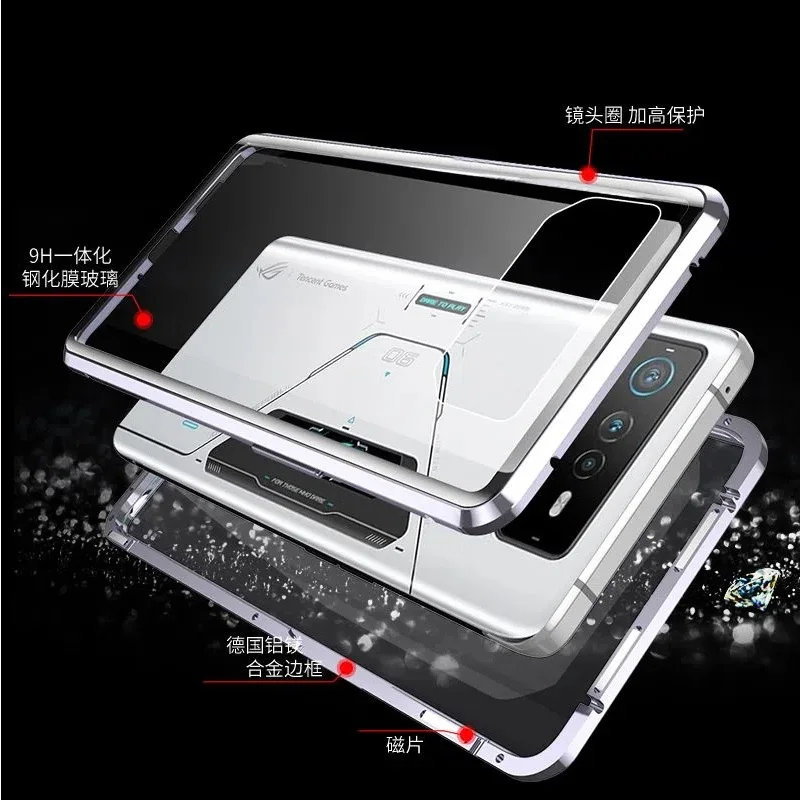 Capa For Asus ROG Phone 6 Pro Tempered Glass Phone Case For ROG Phone 6 5 5S Pro 360 Double Sided Magnetic Protective Flip Cover