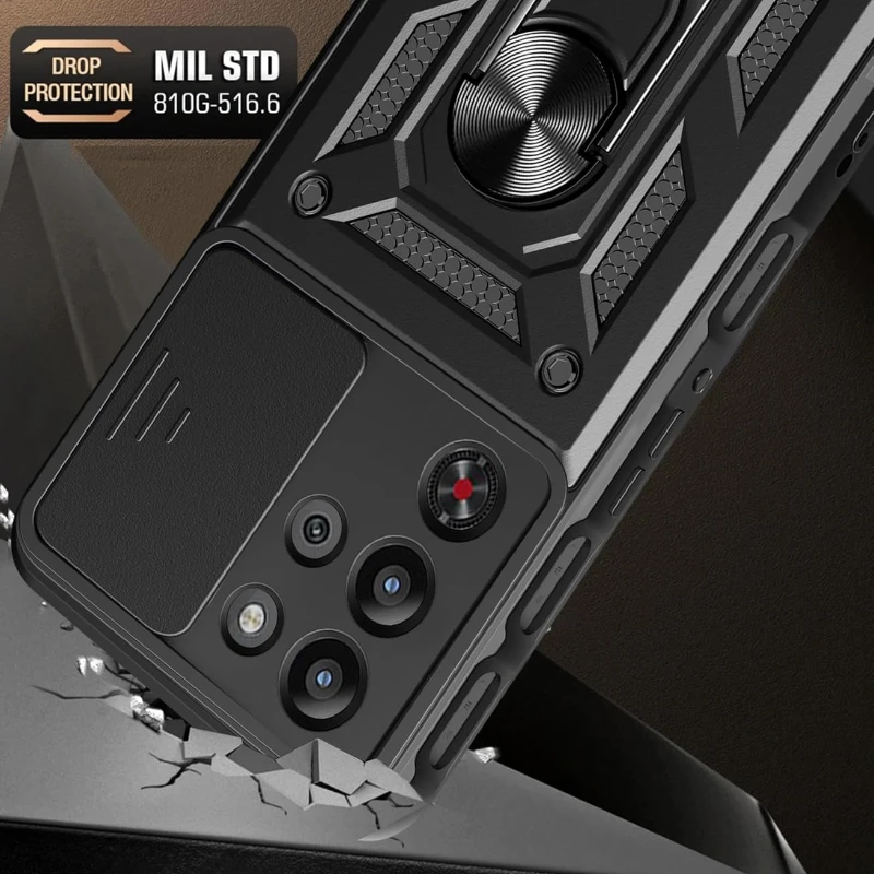 Durable Armor Phone Case with Lens Protection and Magnetic Stand Holder
