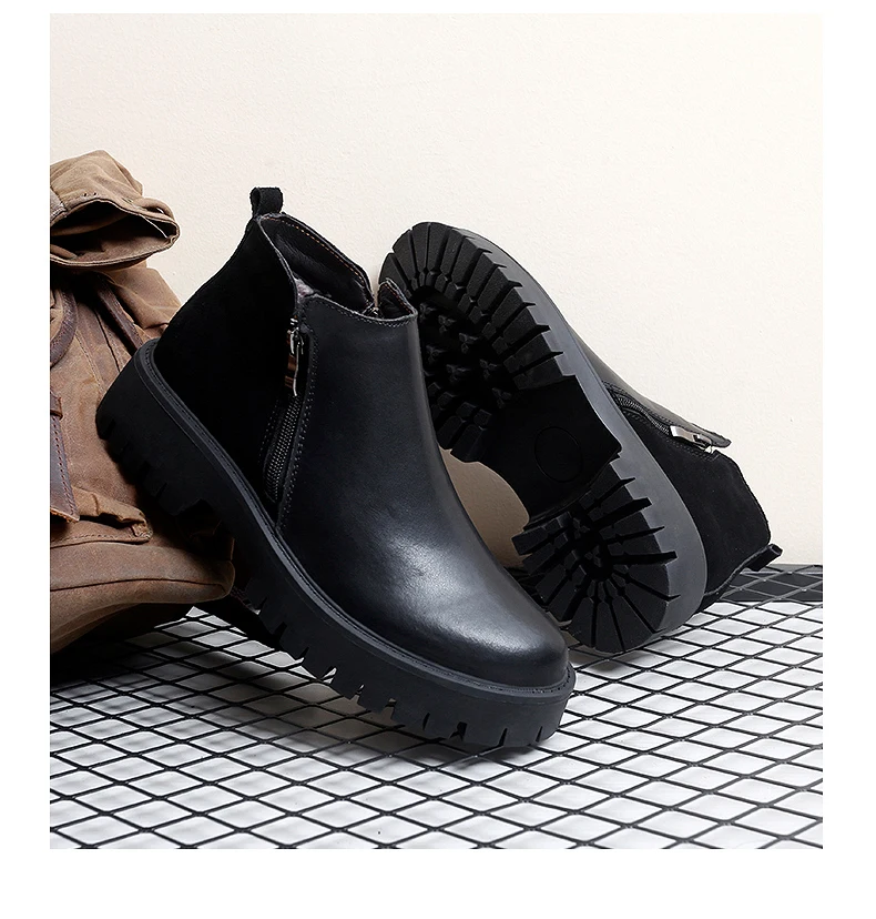 Modische Chelsea-Stiefel aus Rindsleder für Herren, warme Plüschfell-Winterstiefel für Herren, hoher Reißverschluss, 5 cm, Plateauschuhe, Stiefeletten im britischen Stil – Detail 19