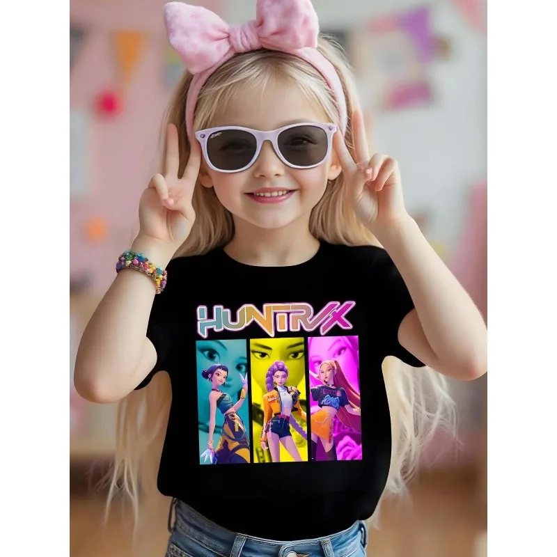 T-shirt KPOP DEMON HUNTERS pour filles et garçons, vêtements pour enfants, t-shirts imprimés de dessins animés mignons, hauts à manches courtes