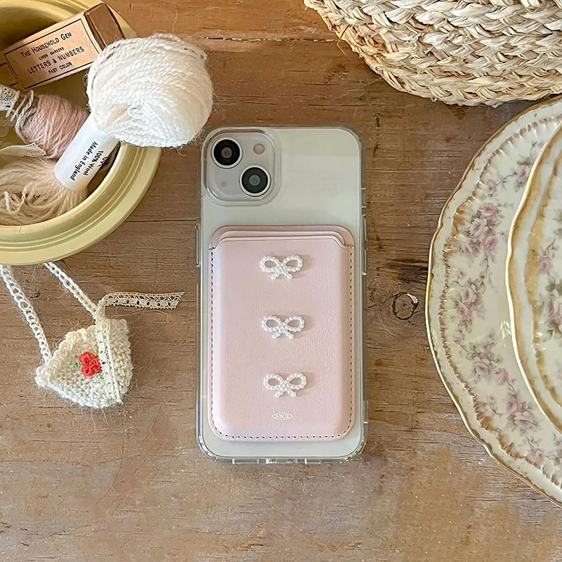Elegant Bowknot Butterfly Pearl Cardholder Case with Stand