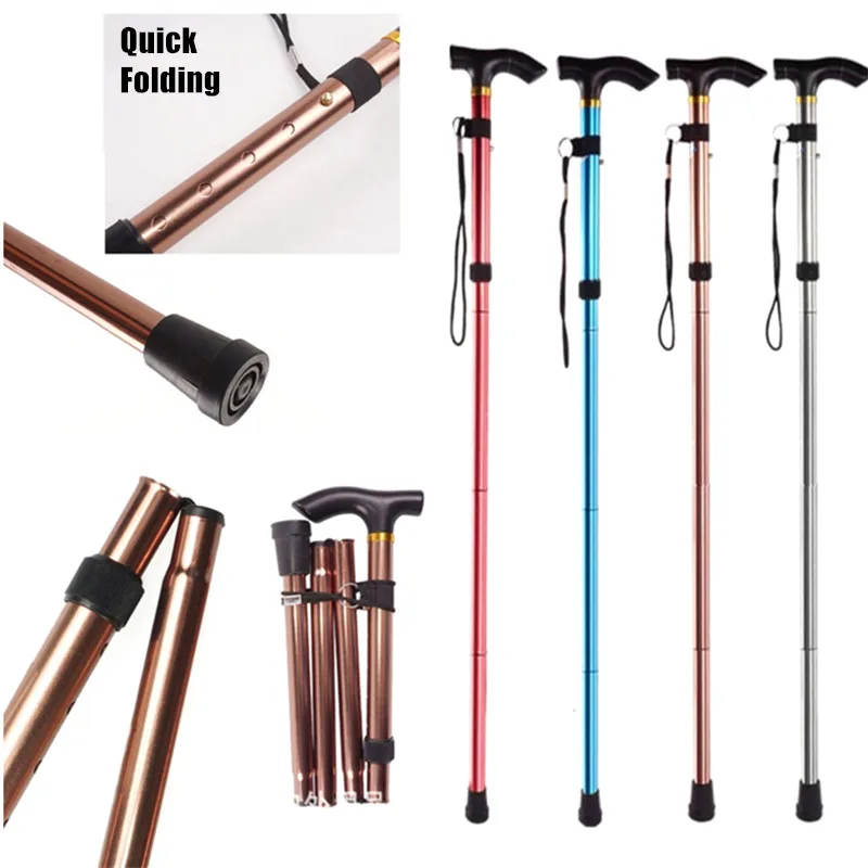 Folding Cane With 5 Gear Foldable Walking Stick Anti-Slip Lightweight Disability Aluminium Cane Torch Adjustable