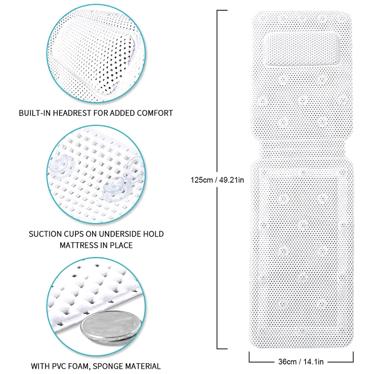 Full Body Bath Cushion Bath Pillow for Head and Neck Rest Bathtub Pillows with 30 Non-Slip Suction Rest your head and neck