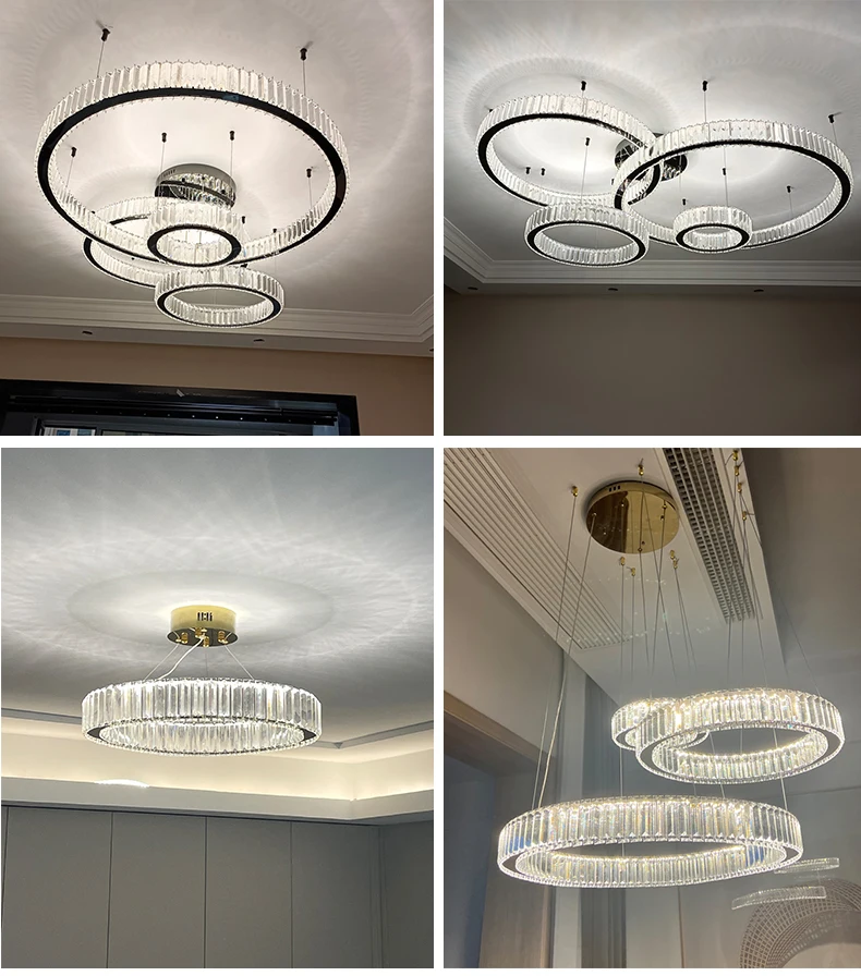 Description Picture 5 of itemModern Crystal Dimmable Led Chandelier Interior Bedroom Living Room Ceiling Pendant Lighs Luxury Ring Luster Lighting Fixtures