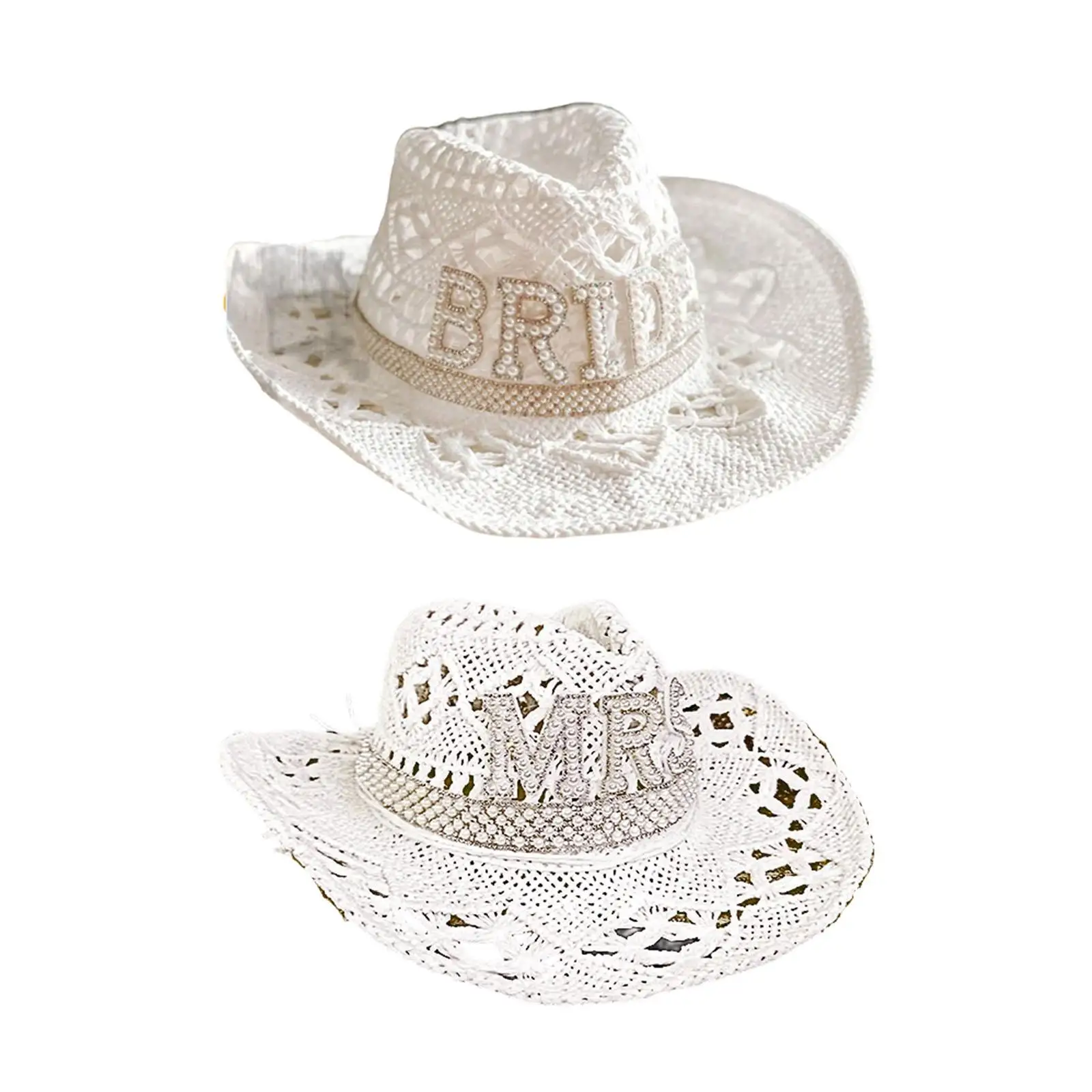 Western Style Cowgirl Hats Costume Sunhat Fancy White Adult Women Hat for Bridal