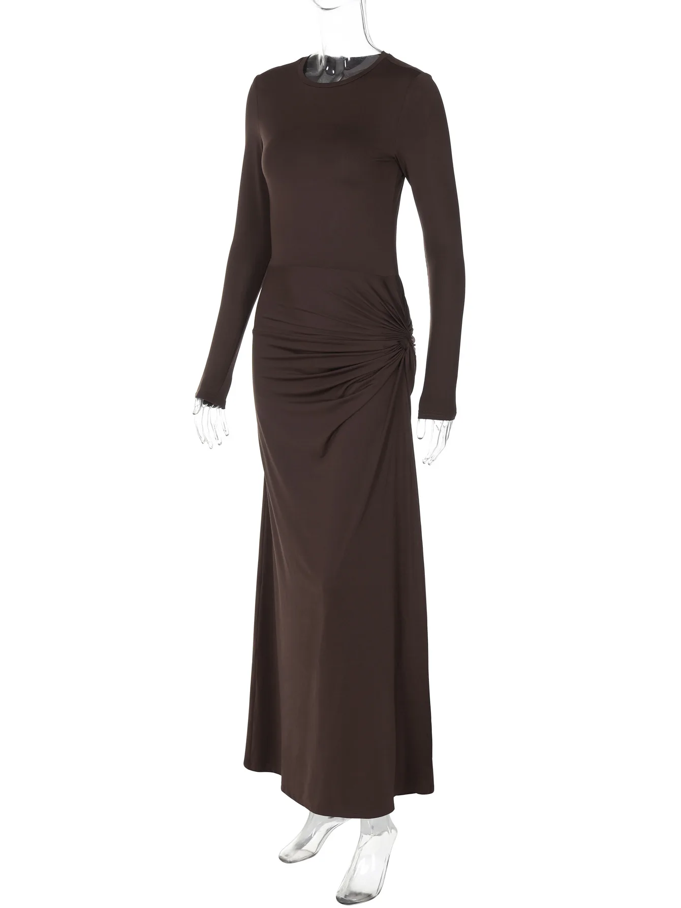 Pleated Skinny Sexy Maxi Dress Women's High Split Fashion Long Sleeve Patchwork Hollow Out Dress Female Solid Long Dress
