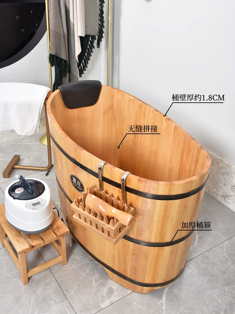 Cedar wood bubble tub household whole body adult bath tub bath sweat steam adult children's barrel bathtub