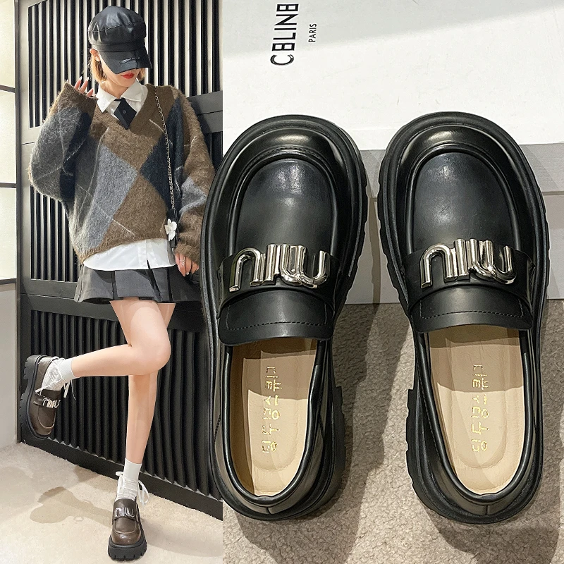 

2024 Autumn New British Style Horsebit Loafers Leather Round Toe Women Shoes Casual Sneaker Women Shoes Shoes for Women