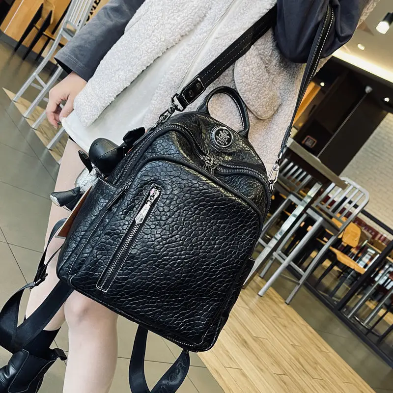 2023 New Stone Embossed Backpack Large Capacity Travel Bag Female Fashion Student Bag Shoulder Bag Dual-purpose Backpack Women