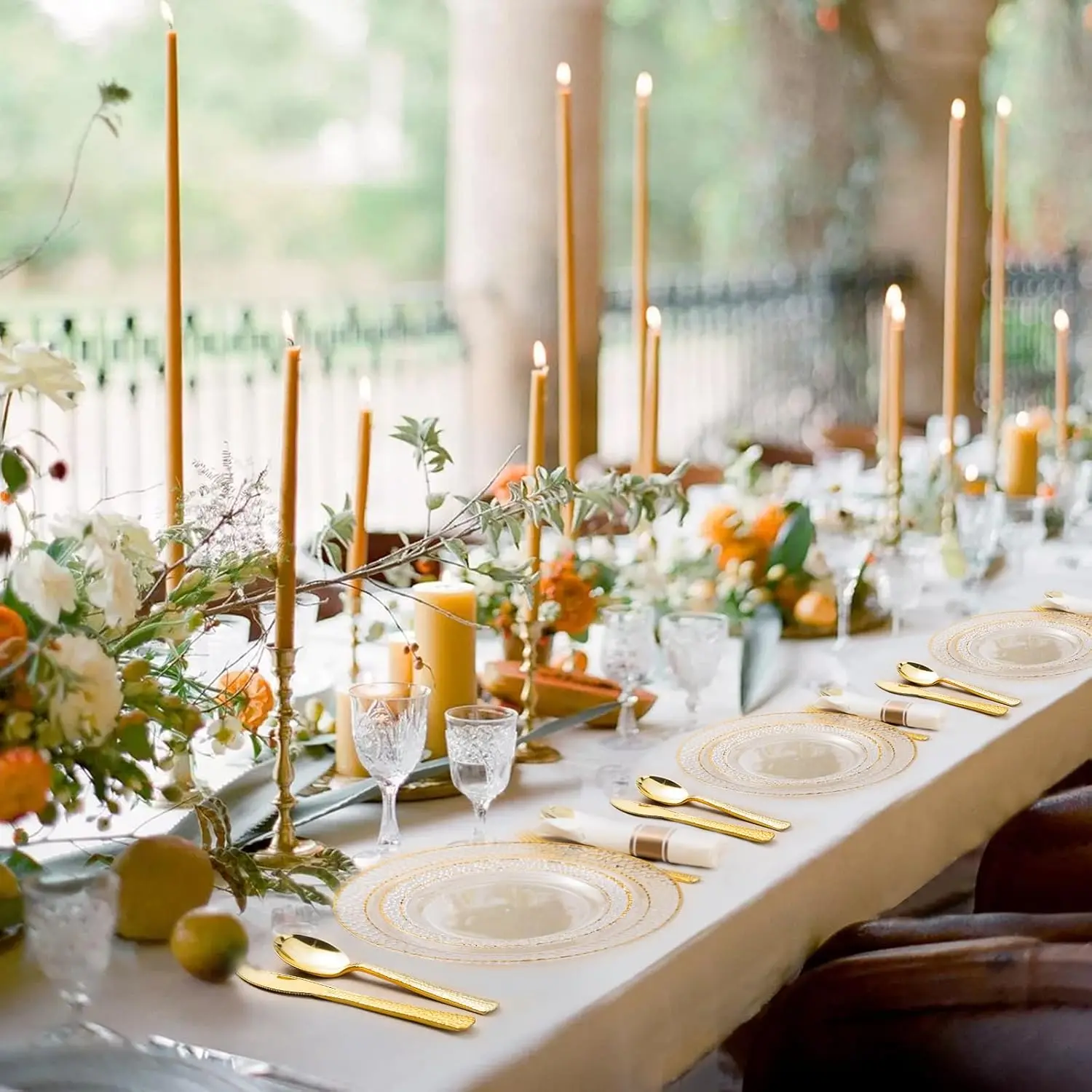 350PCS Clear Plastic Plates with Gold Trim for 50 Guests Disposable Dinnerware Set for Party Includes 100 Plastic Plates