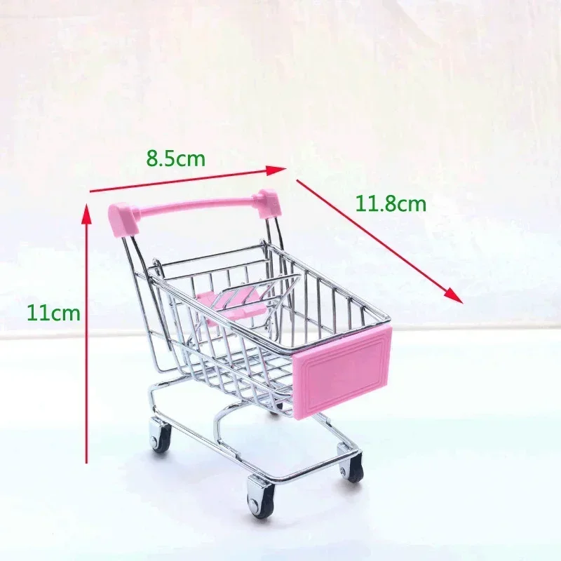 Simulation Supermarket Hand Trolleys Pretend Play Toy Mini Shopping Cart Kids Toys Kids Room Desktop Storage Basket Home Decor 4