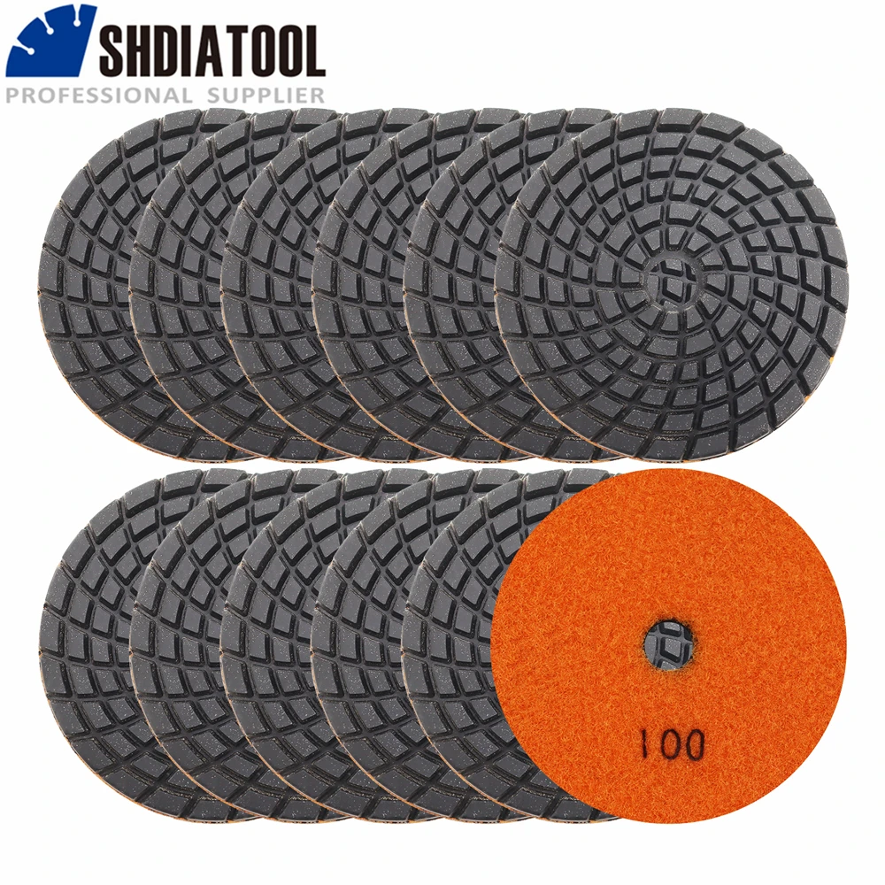 SHDIATOOL 12pcs 4inch #100 Renew Sanding Polishing Pads For Concrete Floor Marble Thicknees 6mm Wet Grinding Discs