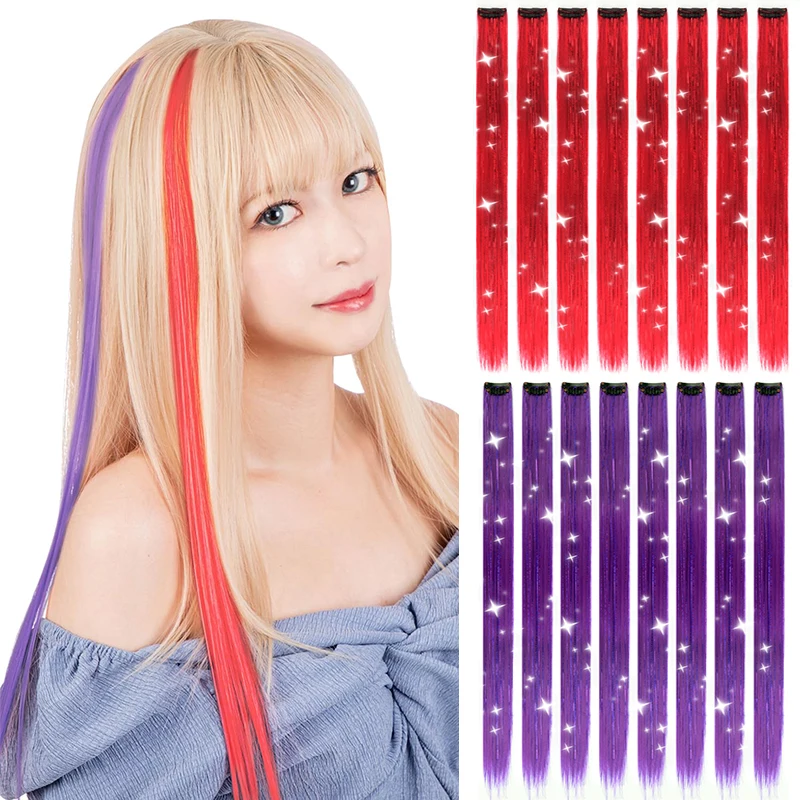 16Packs New Sparkle Hair Extensions Clip In Hair Tinsel Fairy Tinsel Hair Extensions With Clips Clip On Glitter Hair Extensions