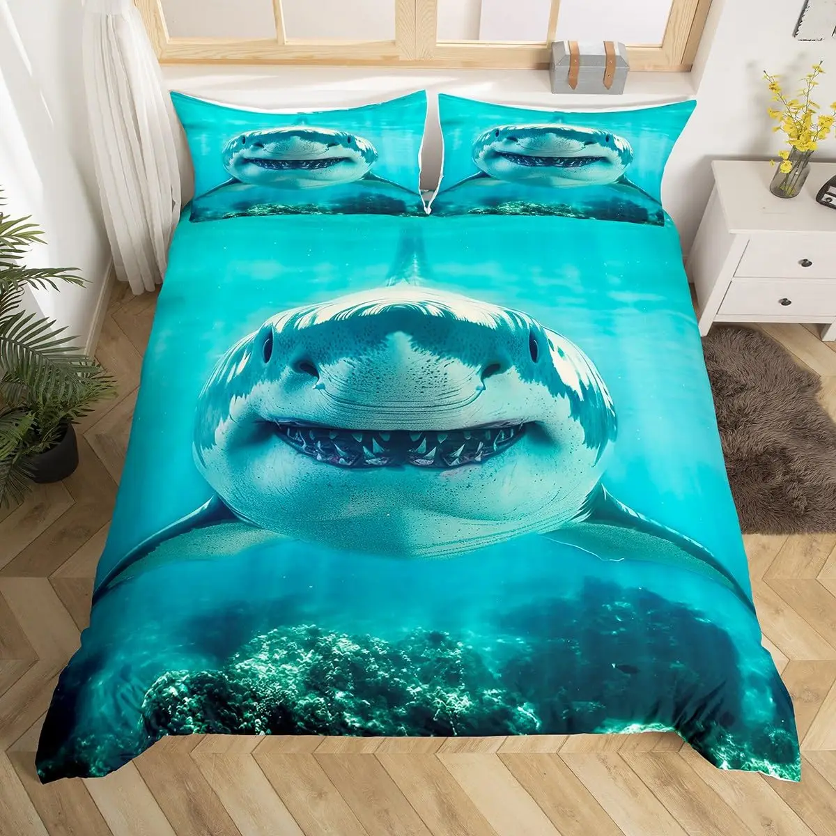 Ocean Life Duvet Cover Sets for Kids Teens Queen Size Lightweight Down Quilt Covers 2 Pillowcases 1 Comforter Cover No Comforter 4