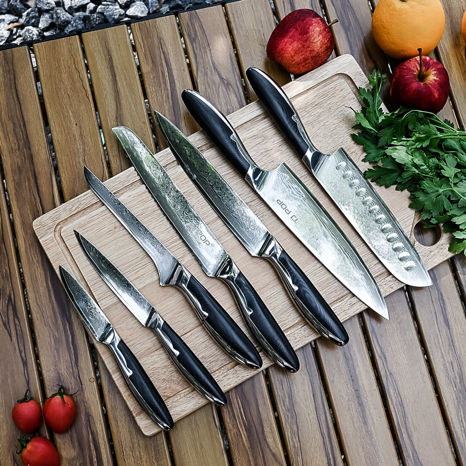 6Pcs Kitchen Steak Knives Set Japanese Damascus Style Stainless Steel Chef  Knife