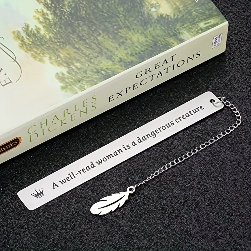 1pc Stainless Steel Lettering Slogan Bookmark for Pages Books Readers