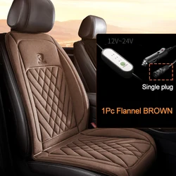 Heated Flannel Car Seat Cushion - Winter Warmer Pad with Adjustable Temperature (1PC BROWN)