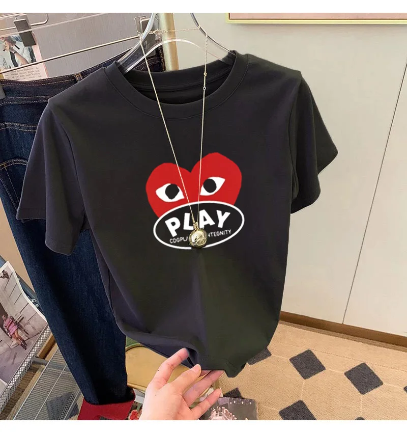 European and American neutral light luxury Korean version loose pattern summer versatile cotton T-shirt women's top 5