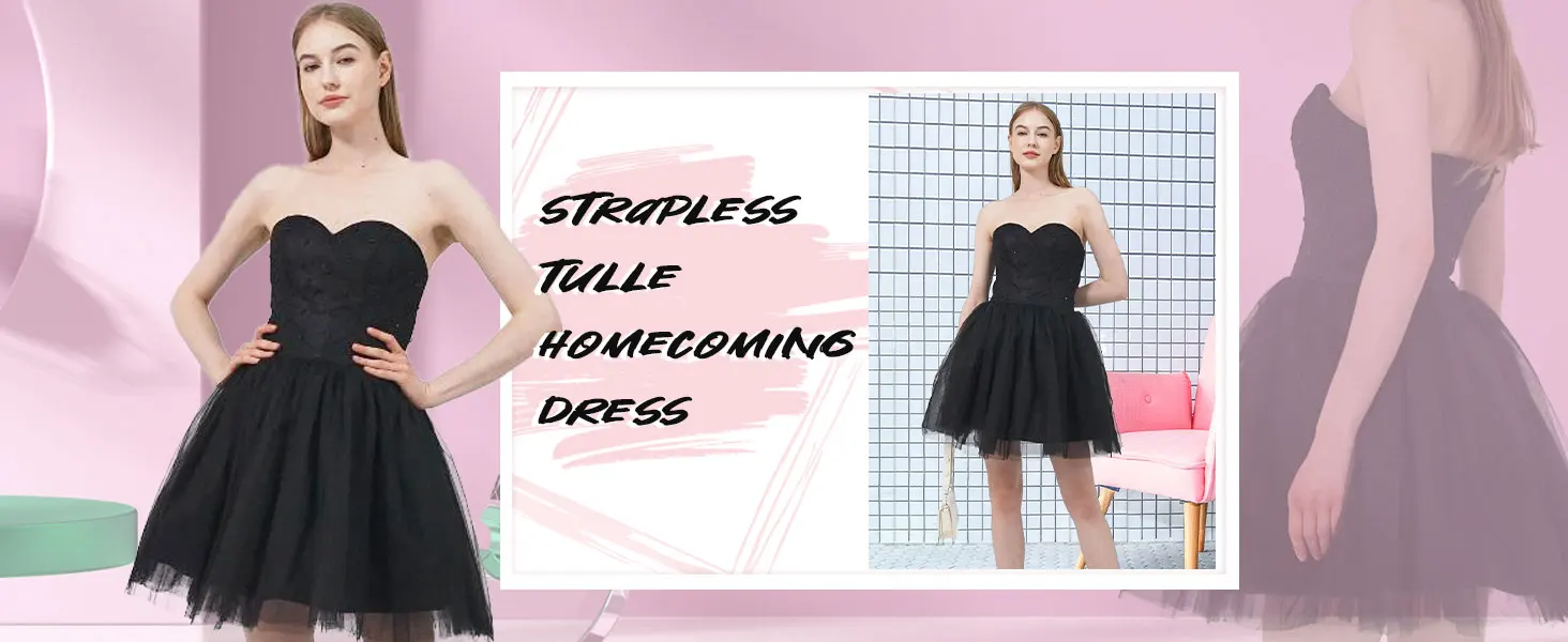 Trägerlose, kurze Ballkleider für Teenager, Tüllspitze, perlenbesetzte Homecoming-Kleider für Cocktailkleider