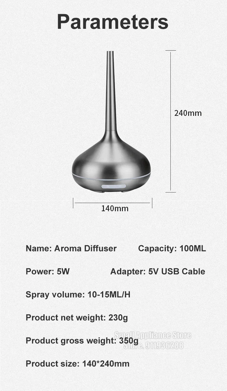 Description Picture 5 of itemUSB Humidifier aromatherapy machine USB home mini night light essential oil diffuser wood grain metal brushed texture