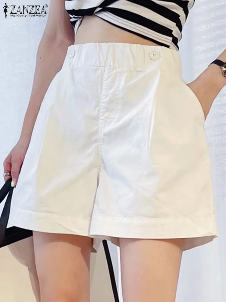 

Шорты ZANZEA женские на пуговицах, однотонные Зеленые Короткие штаны, Повседневная модная уличная одежда, свободные стильные брюки с широкими штанинами, 2024