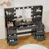 61.9‘’L Vanity Desk with Mirror & Lights, Charging Station, Makeup Desk with Drawers & Open Storage Shelves,Bedroom Vanity Table 3