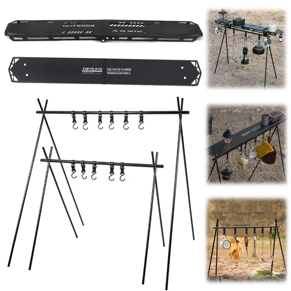 Outdoor-Cookware-Hanging-Rack-Foldable-Camping-Support-Stand-Bracket ...