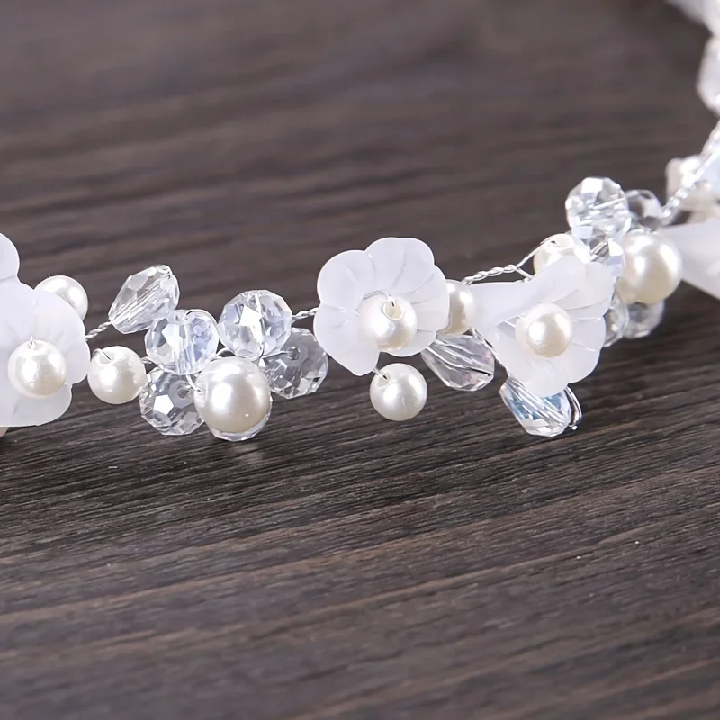 Bridal Hair Accessories Crystal Pearl Flower Hair Vine Band Headband Tiara For Women Bride Girl Rhinestone