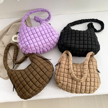 Borsa Hobo Cloud da Donna, Grande Capacità, Trapuntata a Bolle, Borsa a Tracolla Monocolore alla Moda, Borsa Imbottita a Spalla