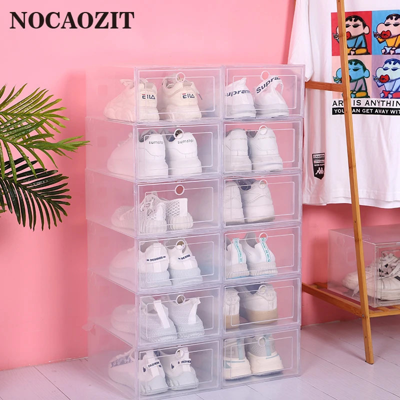 6pcs/set Fold Plastic Shoes Case Thickened Transparent Drawer Case