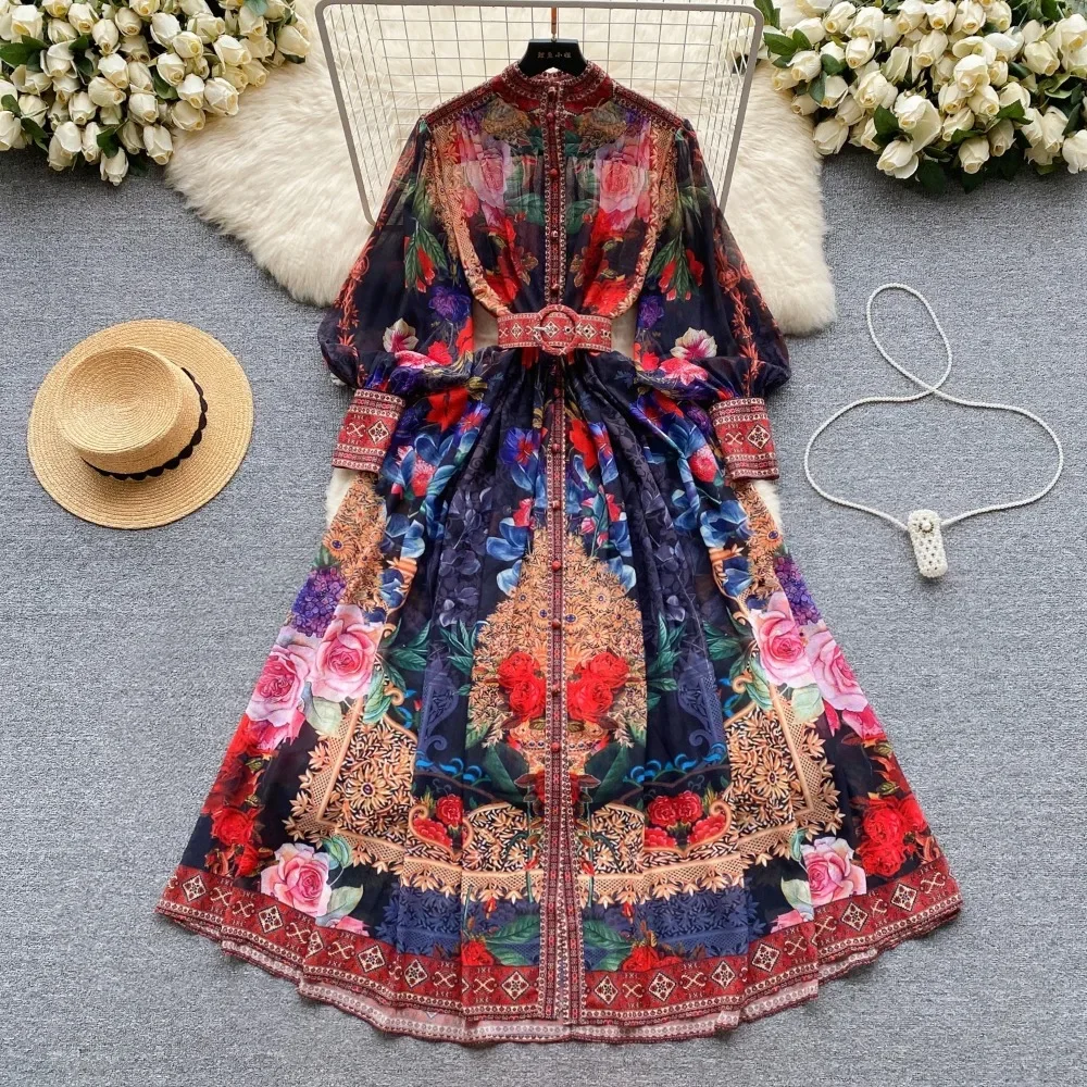 Caridad® | Bohemian holiday dresses with striped patchwork and V-neck main image 0