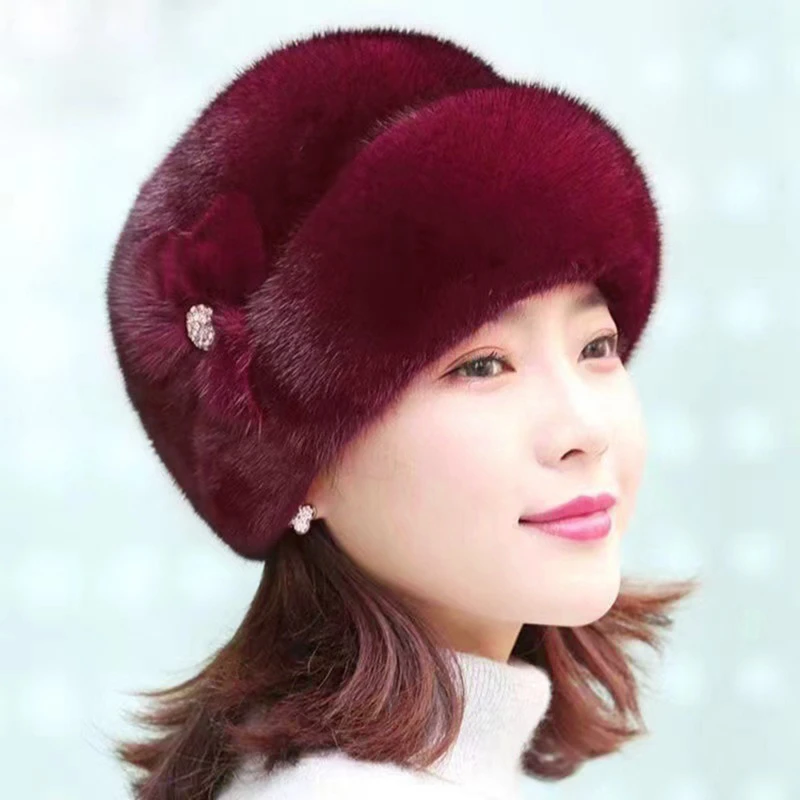 Winter Warm Imitation Mink Fur Caps For Women Earflap Fisherman Earwarmer Hat Floral Basin Cap winter hat fur hat knitted earflap hat