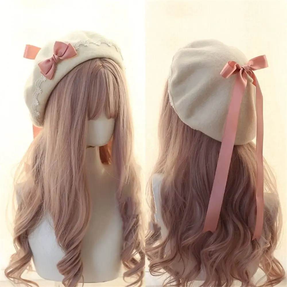 Mode Lolita japanischen Stil Baskenmütze süße handgemachte Winter Baskenmütze Hut Lacebow Woolen Künstler Hut Frauen Mädchen – Detail 3