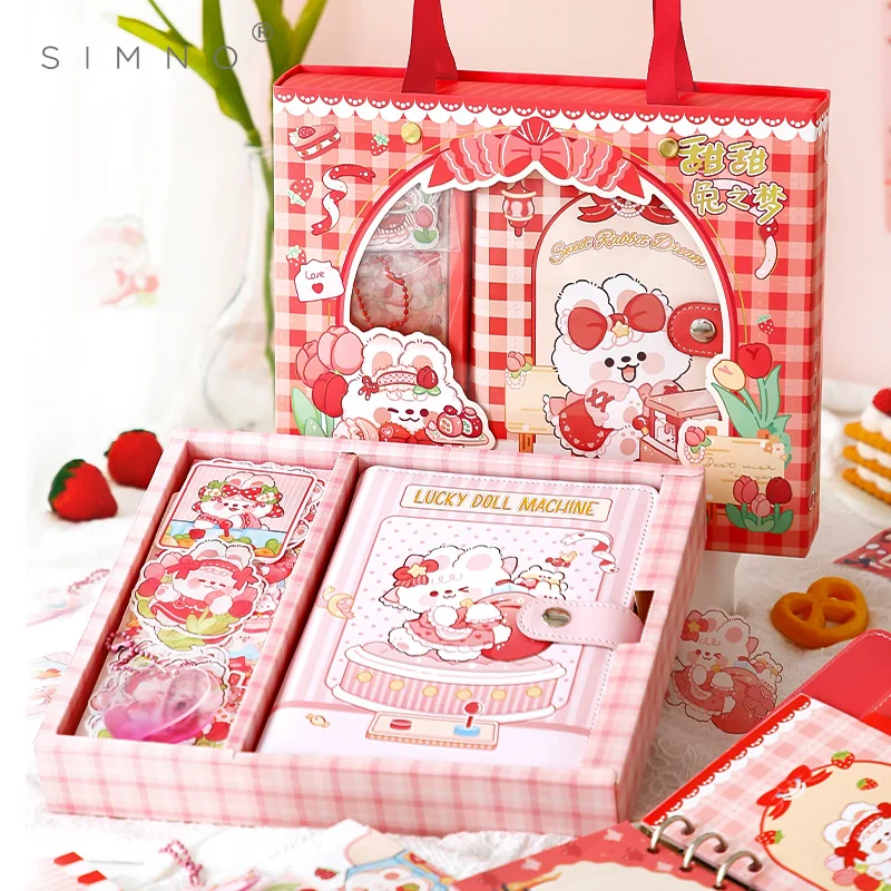 

Kawaii Stationery Set Pink Rabbit Loose Leaf Notebook Gift Set Cute Complete Scrapbook Kit