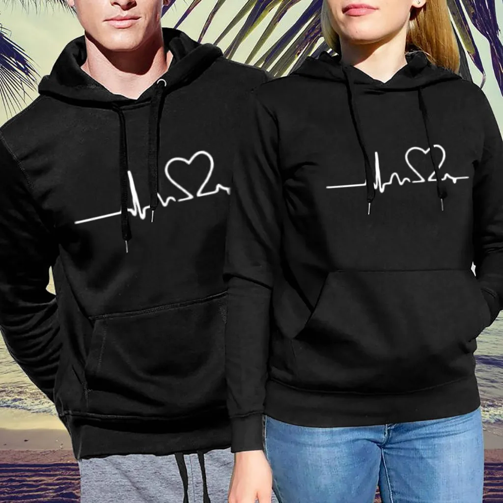 Valentine'S Day Men'S And Women'S Heart Print Hoodies Lovers Loose Pullover Hooded Sweatshirt Tops Solid Color Shirts Female t shirts tees valentine leopard plaid heart glitter t shirt tee in gray size l m s