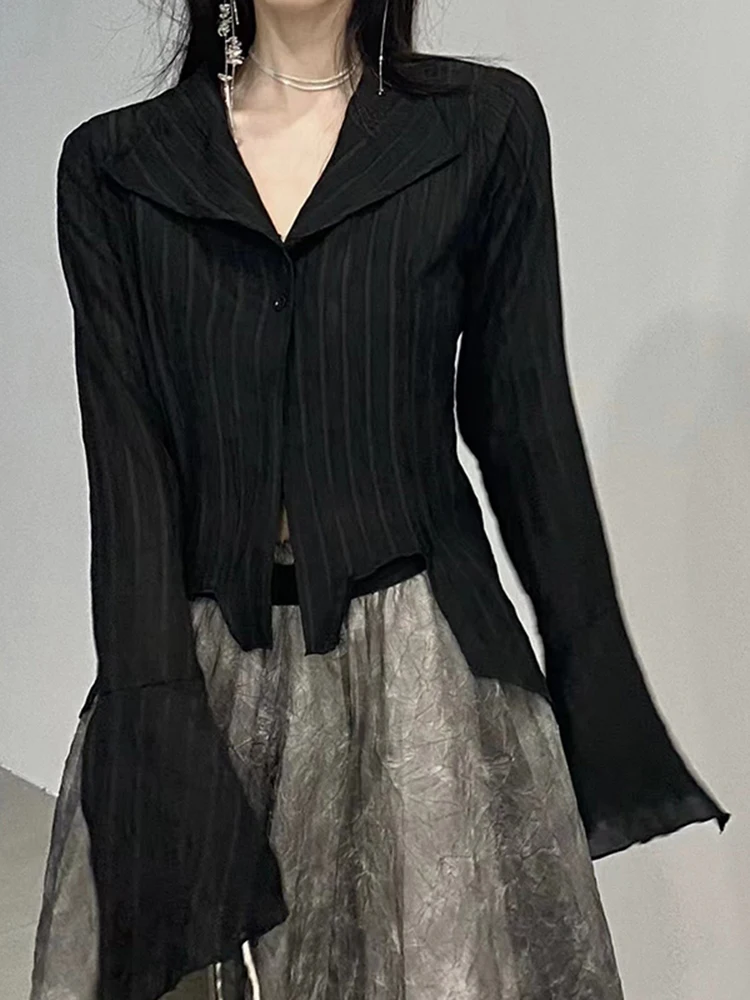 Zoki 하라주쿠 다크 아카데믹 셔츠 여성 streetwear 빈티지 y2k 블라우스 섹시한 고딕 긴 소매 불규칙한 여성 봄 뉴 탑