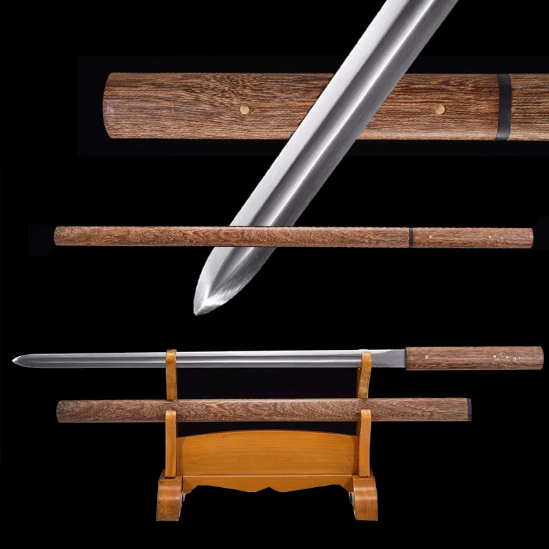 Shirasaya,Full Tang Real Steel Sword, Real Steel Blade, Wood Sheath, Double Edges, Metal Decoration,Home Ornament