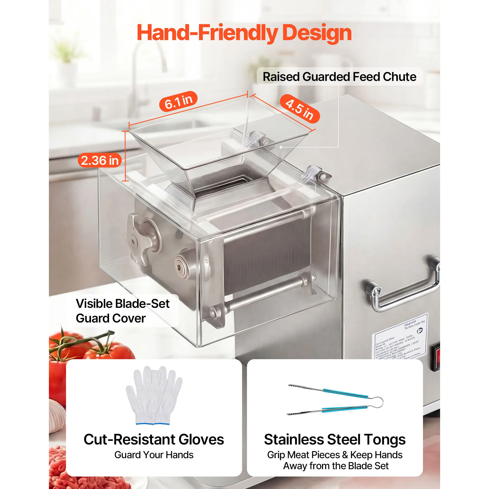 SucceBuy Meat Cutting Machine 850 W Commercial Slicer 5 mm Stainless Steel Blade Shredder for Boneless Meat Vegetables Kitchen 4