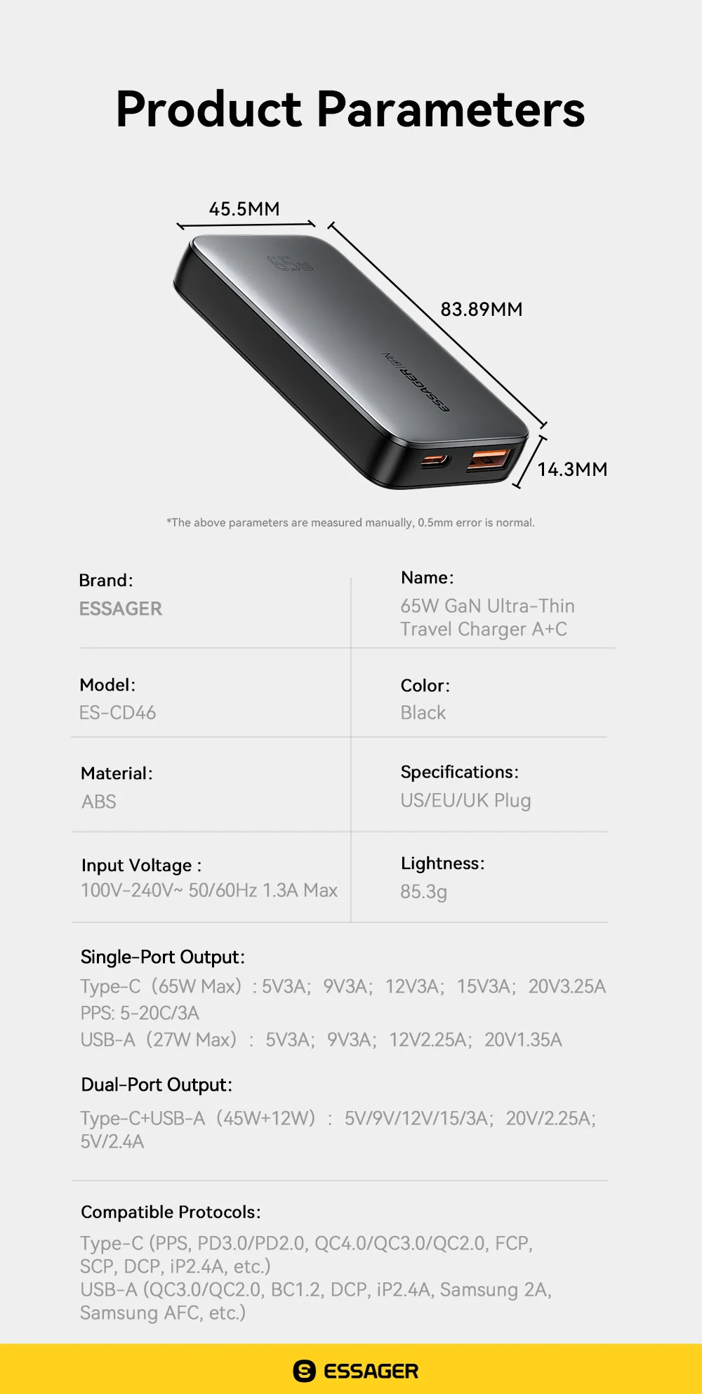 Essager 65 W GaN Ladegerät USB Typ C PD3.0 Schnellladung für MacBook Tablet Schnellladung QC4.0 3.0 Telefonladegerät für iPhone 16 15 14 – Detail 12