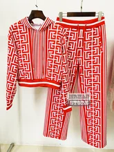 

High End 2022 spring branded New two Piece Set Women clothes Classic Geometric Pattern Hoodies SweetShirt Wide Leg Pants Suit