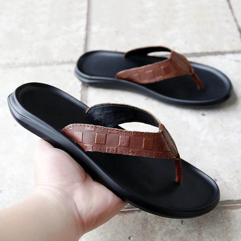 Heren lederen heren slippers glijbanen casual outdoor zomer designer classic black strand heren 2022 nieuw _ - AliExpress Mobile