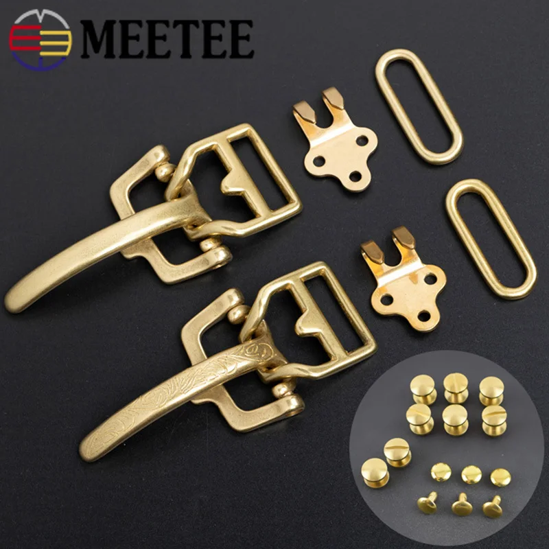 1Set 38mm Solid Brass Belt Buckle for Men Carved Cavalry Waistband Hook