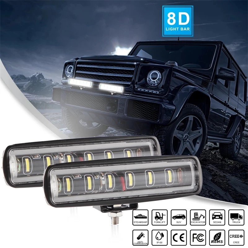 

1PCS Motorcycle LED 6 inch 6 lights One-line Car Work Light Bar 18W4d Of-road Vehicle Modified Spotlight Daytime Running Lamp