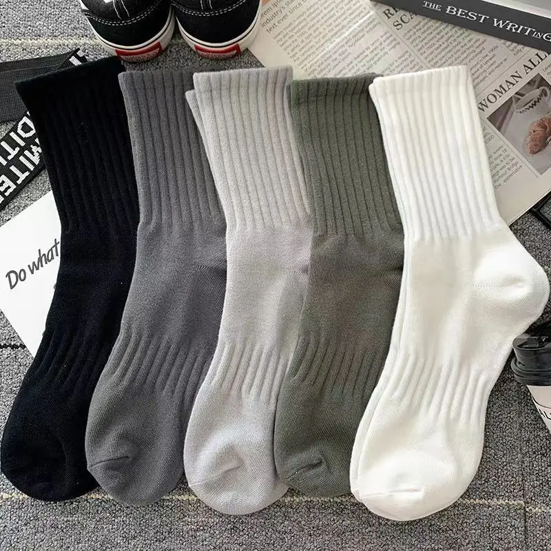 

1 Pair Women Solid Cotton Autumn Winter Socks Mid-tube Knitting Sports Breathable Wicking Socks Student Girls Stockings