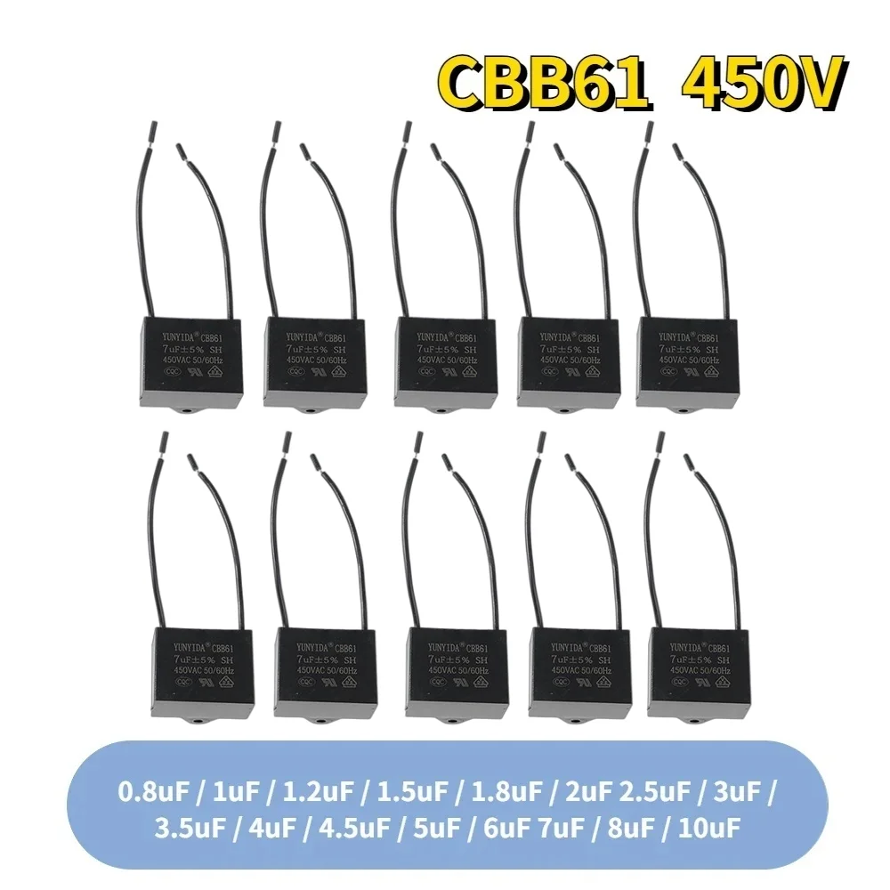 CBB61 450V Start Capacitor 0.8-10UF 1/5PCS Fan Ceiling Exhaust Motor Run Capacitors motor run capacitor
