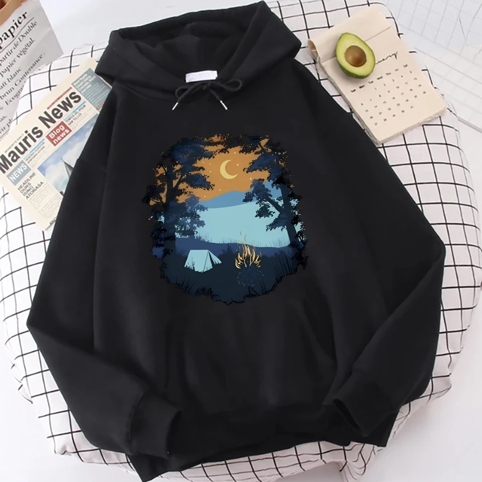 Cozy Autumn Winter Camping Scene Hoodie